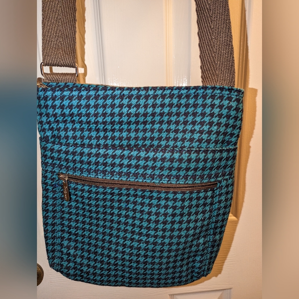 Thirty-One Organizing Crossbody Shoulder Bag in Teal Houndstooth Retired Print